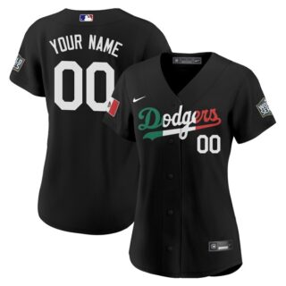 Women Custom Los Angeles Dodgers Black Mexico Flag Jersey Stitched