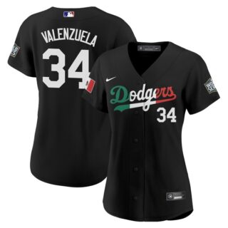 Women Fernando Valenzuela Los Angeles Dodgers Black Mexico Flag Jersey Stitched