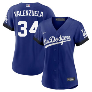 Women Fernando Valenzuela Los Angeles Dodgers 2021 City Connect Stitched Jersey - LosDodgers