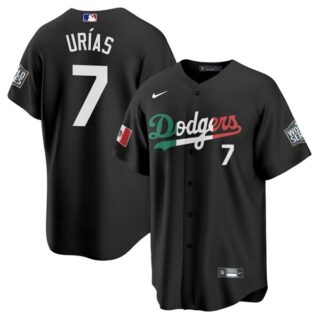 Men's - Cool Base Julio Urías Los Angeles Dodgers Black Mexico Flag Jersey Stitched