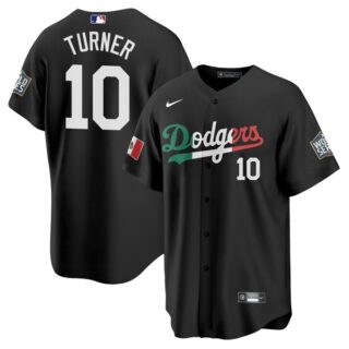 Men's - Cool Base Justin Turner Los Angeles Dodgers Black Mexico Flag Jersey Stitched