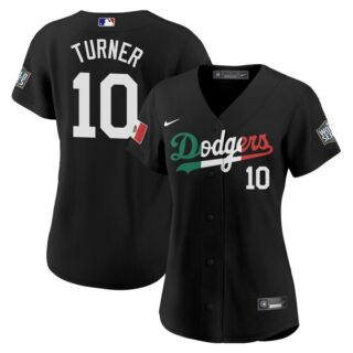 Women Justin Turner Los Angeles Dodgers Black Mexico Flag Jersey Stitched