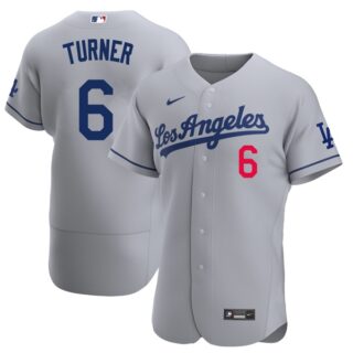 Men's Los Angeles Dodgers #6 Trea Turner Flex Base Jersey Stitched - Gray