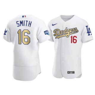 Men's Los Angeles Dodgers #16 Will Smith Flex Base Jersey Stitched White Gold Program