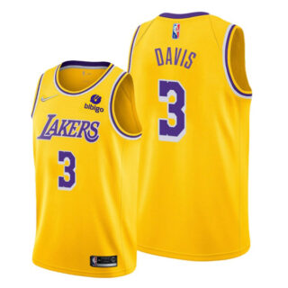 Men's #3 Anthony Davis Los Angeles Lakers Gold Icon 75th Anniversary Diamond Jersey Stitched