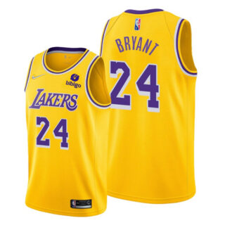 Men's #24 Kobe Bryant Los Angeles Lakers Gold Icon 75th Anniversary Diamond Jersey Stitched