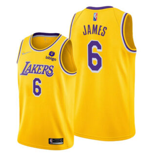 Men's #6 Lebron James Los Angeles Lakers Gold Icon 75th Anniversary Diamond Jersey Stitched