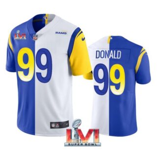 Men's Aaron Donald Los Angeles Rams Royal White Split Limited 2022 Super Bowl LVI Jersey
