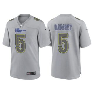 Women's Los Angeles Rams Jalen Ramsey Gray Atmosphere Fashion Stitched Jersey