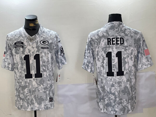 men's green bay packers #11 jayden reed 2024 f.u.s.e arctic camo salute to service limited stitched football jersey