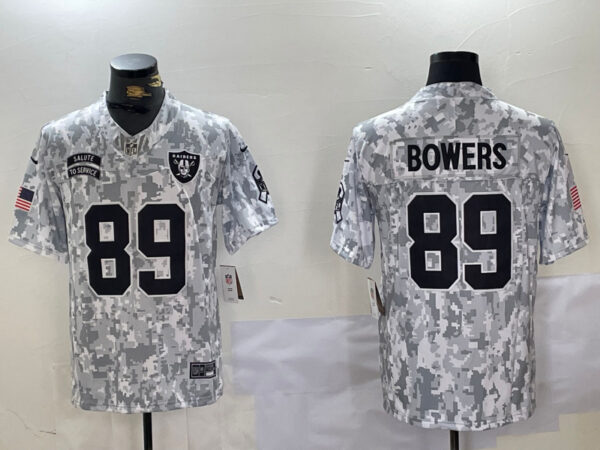 men's las vegas raiders #89 brock bowers 2024 f.u.s.e arctic camo salute to service limited stitched football jersey