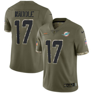 Youth Jaylen Waddle Miami Dolphins Olive 2022 Salute To Service Jersey Stitched