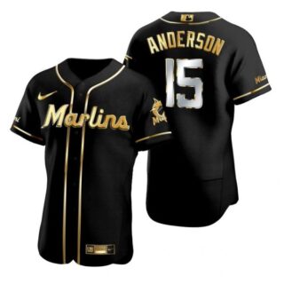 Men's Brian Anderson Miami Marlins Flex Base Jersey Black Golden