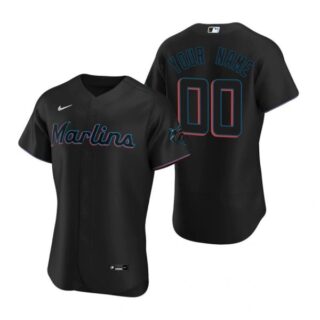 Men's Custom Miami Marlins Flex Base Jersey Black