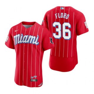 Men's Dylan Floro Miami Marlins Flex Base Jersey Red City Connect