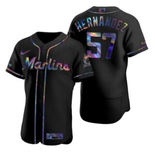Men's Elieser Hernandez Miami Marlins Flex Base Jersey Black Holographic