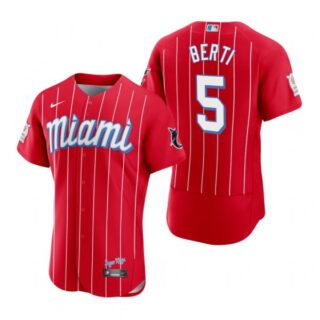 Men's Jon Berti Miami Marlins Flex Base Jersey Red City Connect
