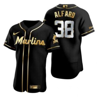 Men's Jorge Alfaro Miami Marlins Flex Base Jersey Black Golden