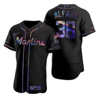 Men's Jorge Alfaro Miami Marlins Flex Base Jersey Black Holographic