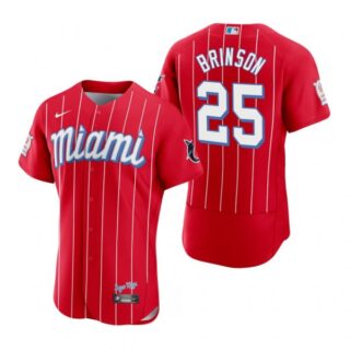 Men's Lewis Brinson Miami Marlins Flex Base Jersey Red City Connect