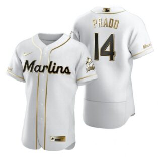 Men's Martin Prado Miami Marlins Flex Base Jersey White Golden