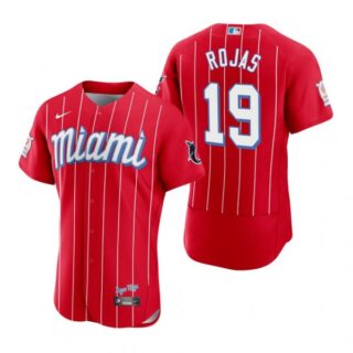 Men's Miguel Rojas Miami Marlins Flex Base Jersey Red City Connect