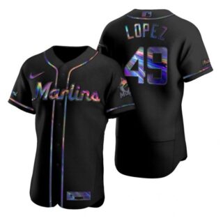 Men's Pablo Lopez Miami Marlins Flex Base Jersey Black Holographic