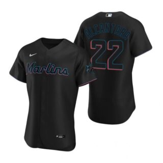 Men's Sandy Alcantara Miami Marlins Flex Base Jersey Black
