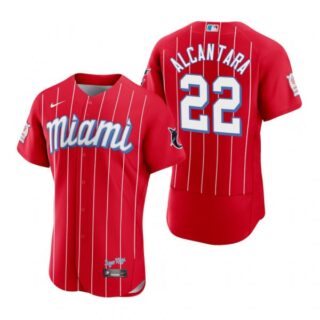 Men's Sandy Alcantara Miami Marlins Flex Base Jersey Red City Connect