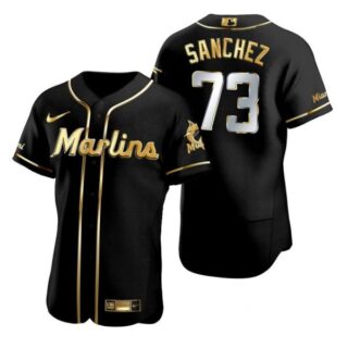Men's Sixto Sanchez Miami Marlins Flex Base Jersey Black Golden