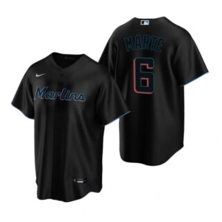 Men's Starling Marte Miami Marlins Cool Base Jersey Black