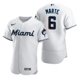 Men's Starling Marte Miami Marlins Flex Base Jersey White