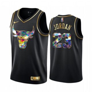 Men's Chicago Bulls Michael Jordan 75th Anniversary Black Iridescent Diamond Jersey Stitched