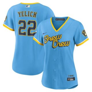 Women's Milwaukee Brewers Christian Yelich Brew Crew City Connect Powder Blue Stitched Jersey