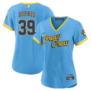 Women's Milwaukee Brewers Corbin Burnes Brew Crew City Connect Powder Blue Stitched Jersey