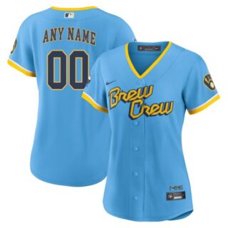 Women's Milwaukee Brewers Custom Brew Crew City Connect Powder Blue Stitched Jersey
