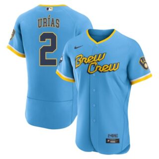 Men's Flex Base Milwaukee Brewers Luis Urias Brew Crew City Connect Powder Blue Stitched Jersey