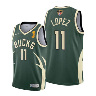 Youth Brook Lopez Milwaukee Bucks 2021 NBA Finals Champions Jersey Green Earned