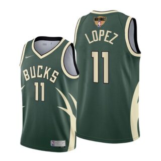 Men's #11 Brook Lopez Milwaukee Bucks 2021 NBA Finals Jersey Green Earned