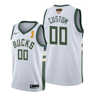 Youth Custom Milwaukee Bucks 2021 NBA Finals Champions Jersey White Association