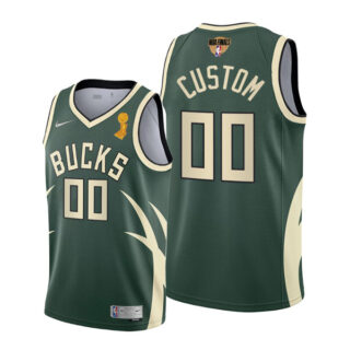 Youth Custom Milwaukee Bucks 2021 NBA Finals Champions Jersey Green Earned