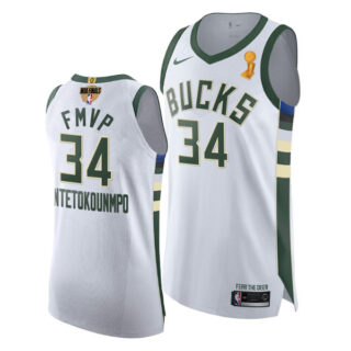 Youth FMVP Giannis Antetokounmpo Milwaukee Bucks 2021 NBA Finals Champions Jersey White Association