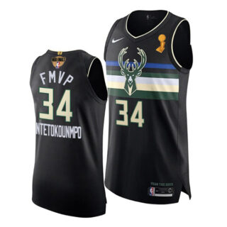 Youth FMVP Giannis Antetokounmpo Milwaukee Bucks 2021 NBA Finals Champions Jersey Black Statement