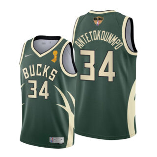 Youth Giannis Antetokounmpo Milwaukee Bucks 2021 NBA Finals Champions Jersey Green Earned