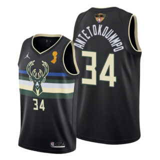 Youth Giannis Antetokounmpo Milwaukee Bucks 2021 NBA Finals Champions Jersey Black Statement