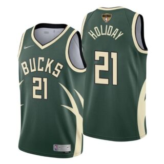 Men's #21 Jrue Holiday Milwaukee Bucks 2021 NBA Finals Jersey Green Earned