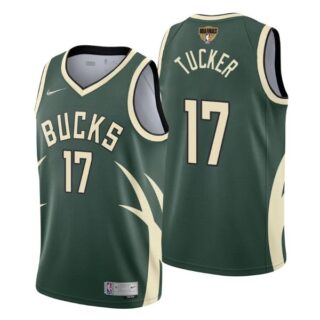 Men's #17 P.J. Tucker Milwaukee Bucks 2021 NBA Finals Jersey Green Earned
