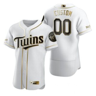 Men's Custom Minnesota Twins Flex Base Jersey White Golden