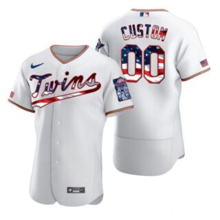 Men's Custom Minnesota Twins Flex Base Jersey White Stars