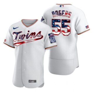 Men's Taylor Rogers Minnesota Twins Flex Base Jersey White Stars